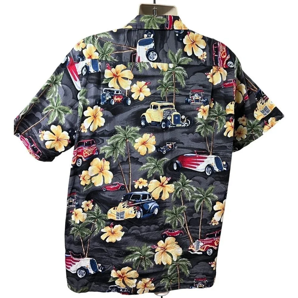 RJC Vintage Hawaiian Aloha Floral Button Up XL Pocket Hot Rods Classic Cars USA